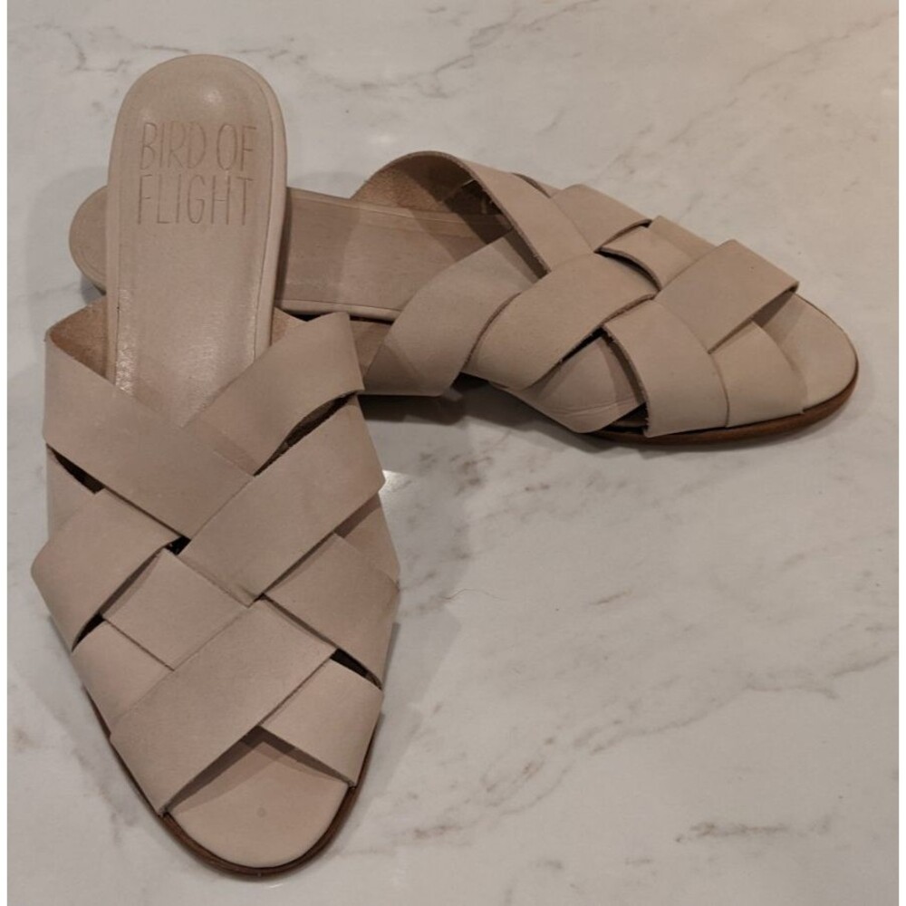 Women's BIRD OF FLIGHT "Philo" Leather Woven Cream Sandals Slides Size 10